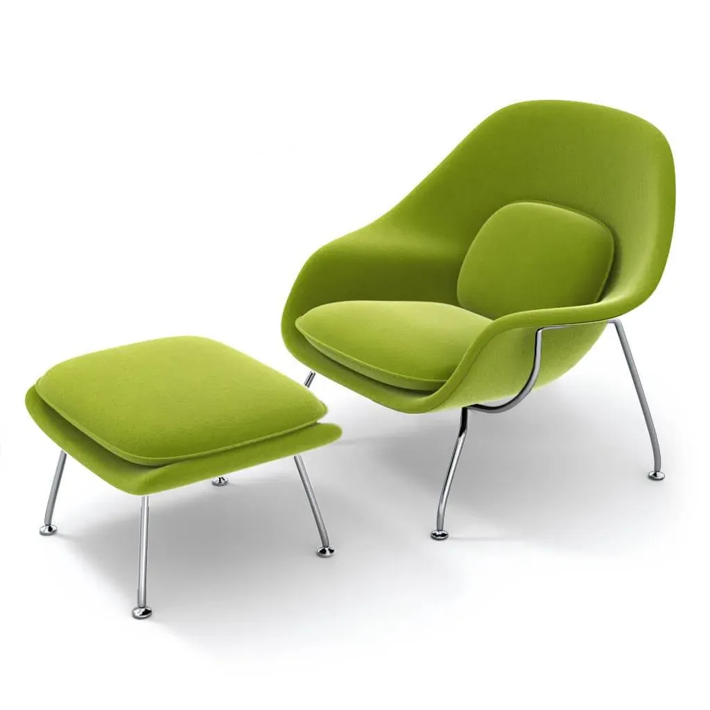 Womb Chair & Ottoman Chrome Legs - Chartreuse Green, Cashmere product