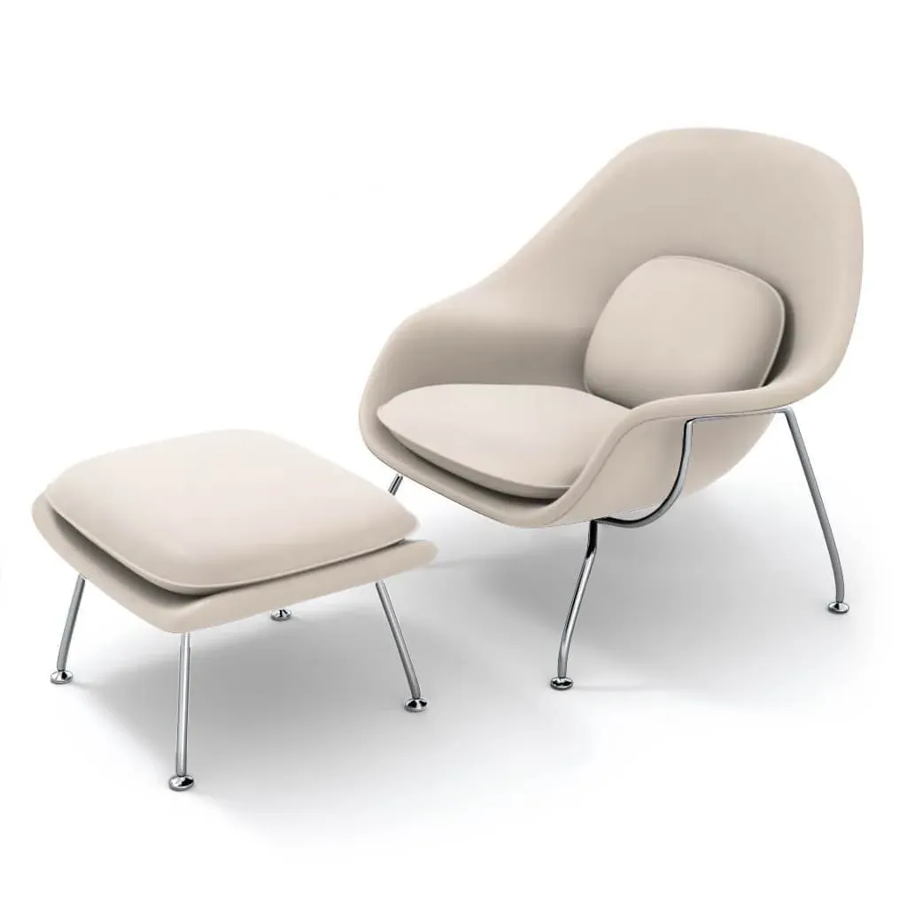 Womb Chair & Ottoman Chrome Legs - Cream, Aniline Leather product