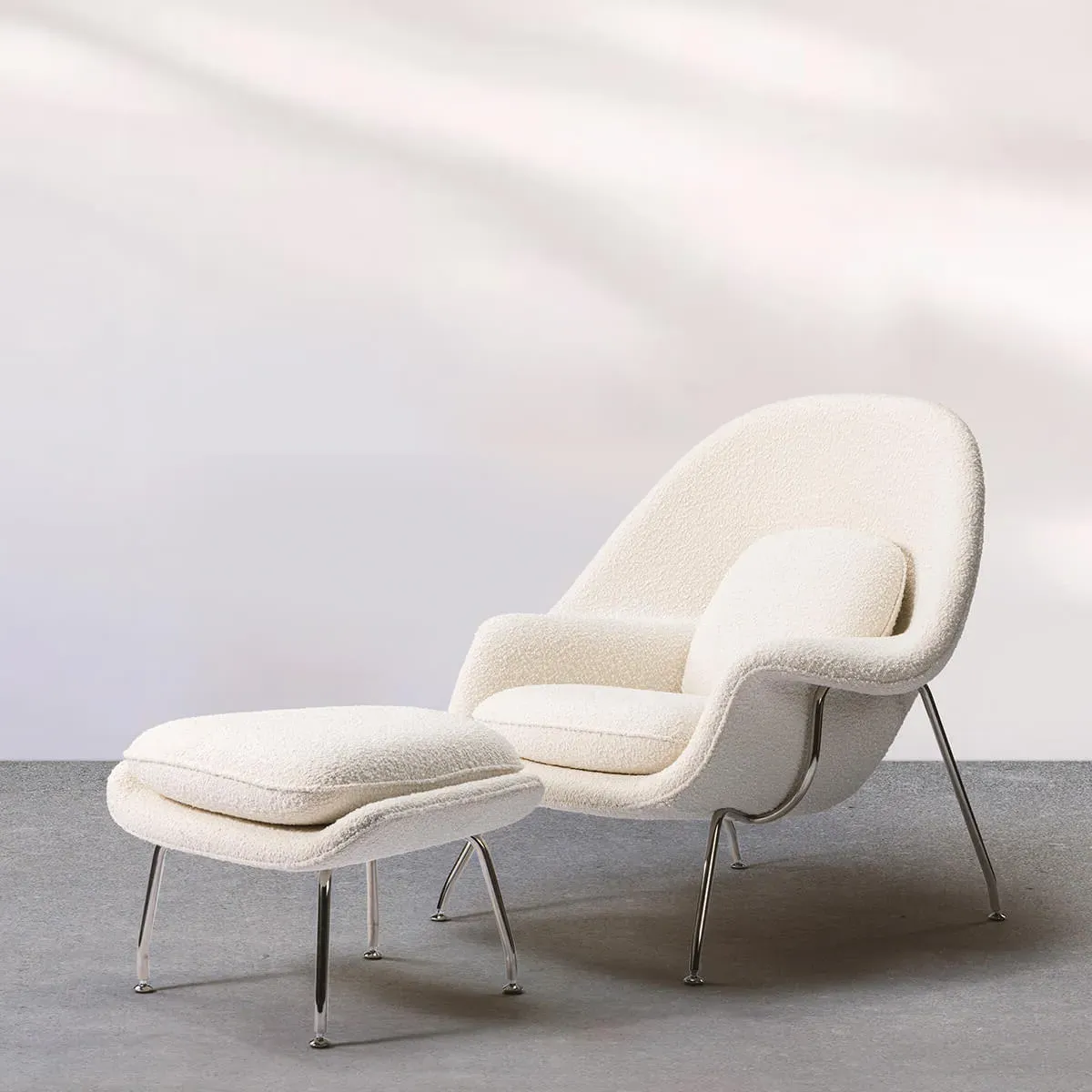 Womb Chair & Ottoman Chrome Legs - Pearl, Boucle product