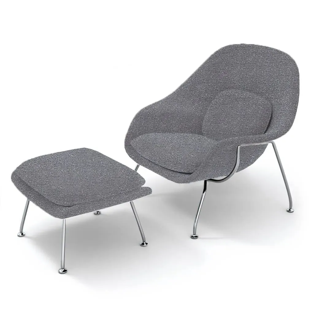 Womb Chair & Ottoman Chrome Legs - Pebble, Boucle product