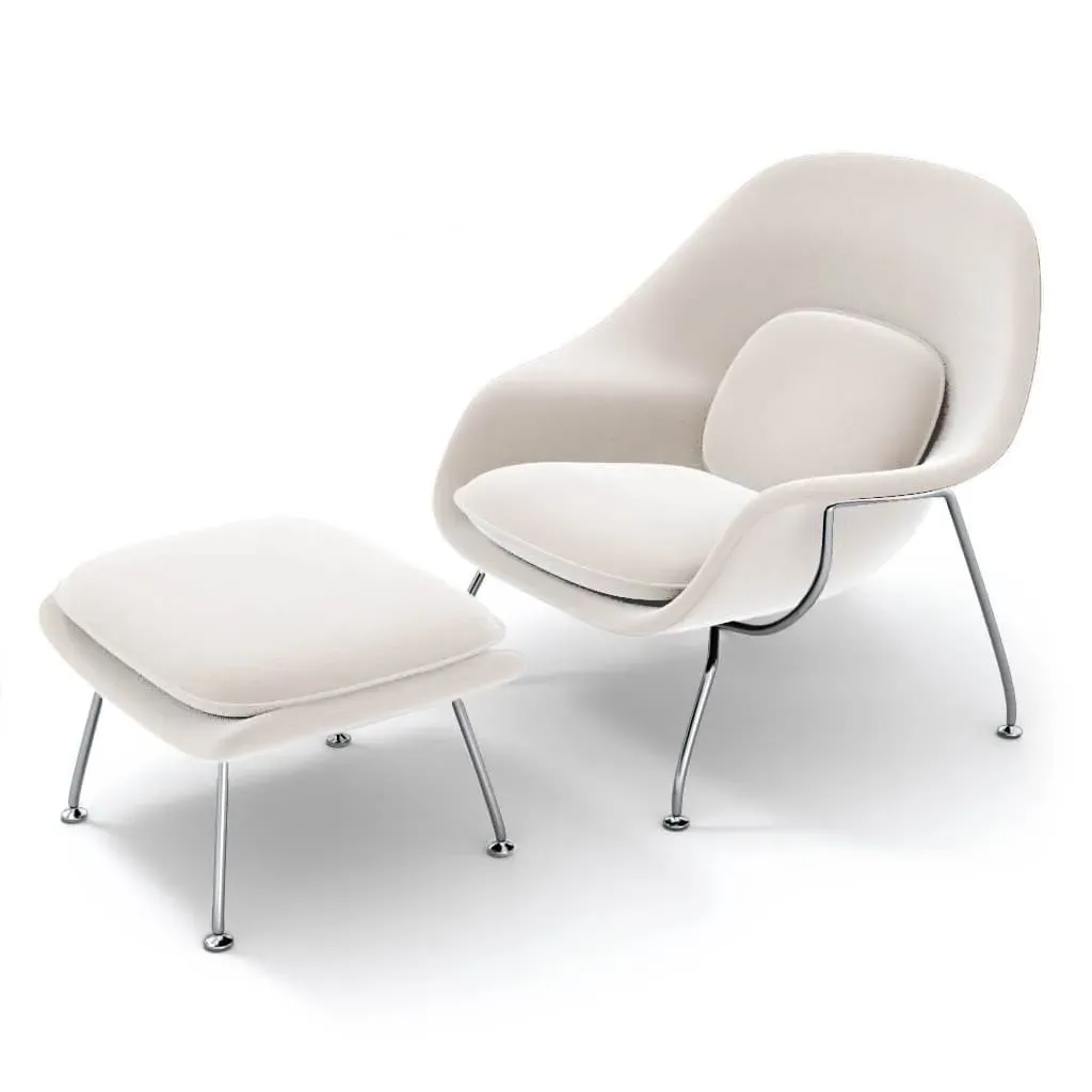 Womb Chair & Ottoman Chrome Legs - Snow White, Cashmere product