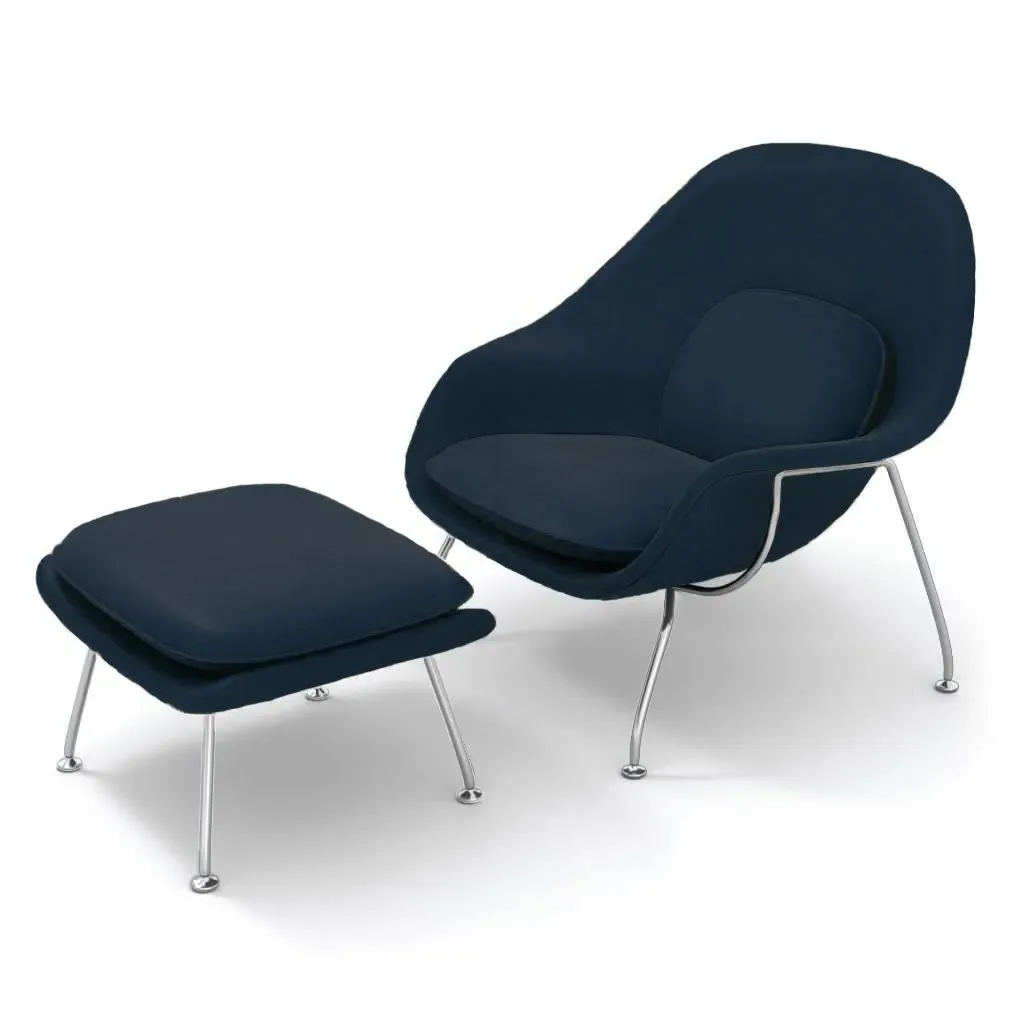 Womb Chair & Ottoman Chrome Legs - Twilight Blue, Aniline Leather product