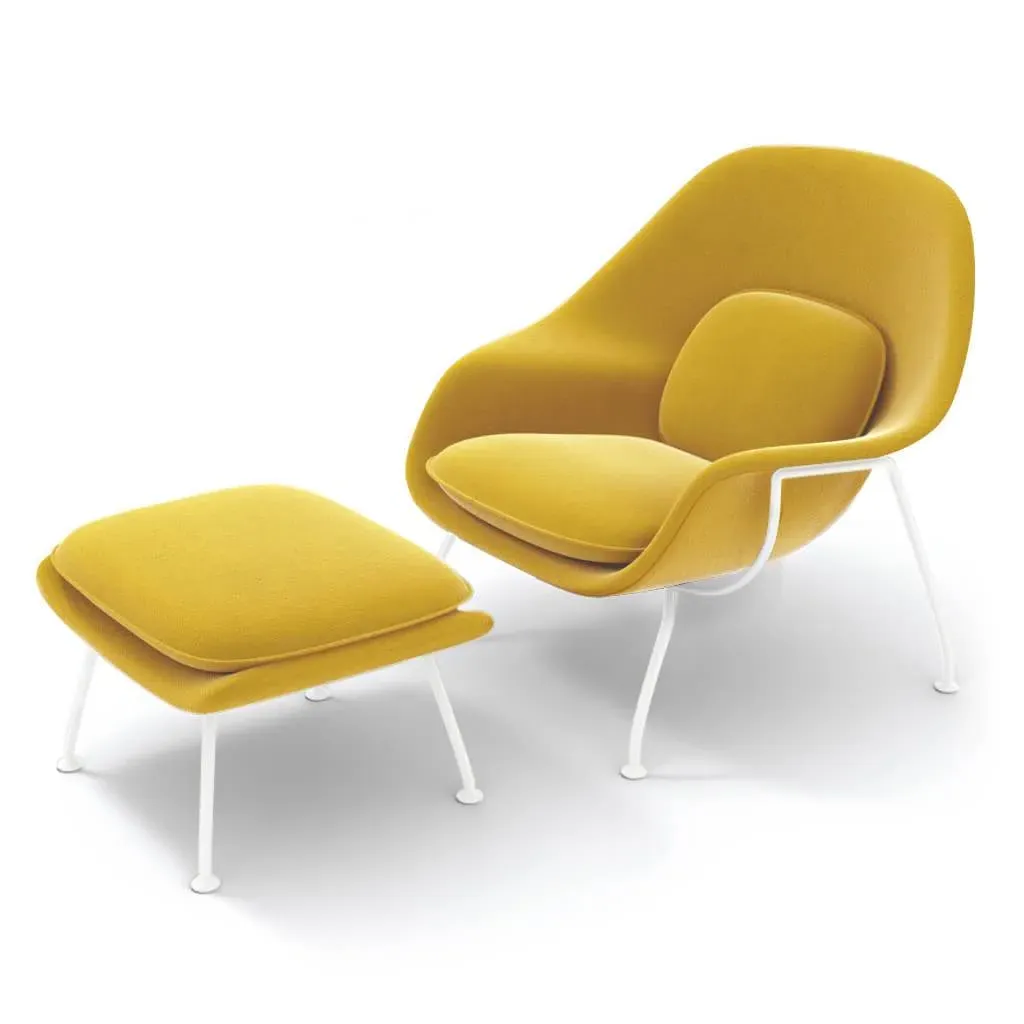 Womb Chair & Ottoman - Dijon Yellow Cashmere, White Powder-Coated Steel product