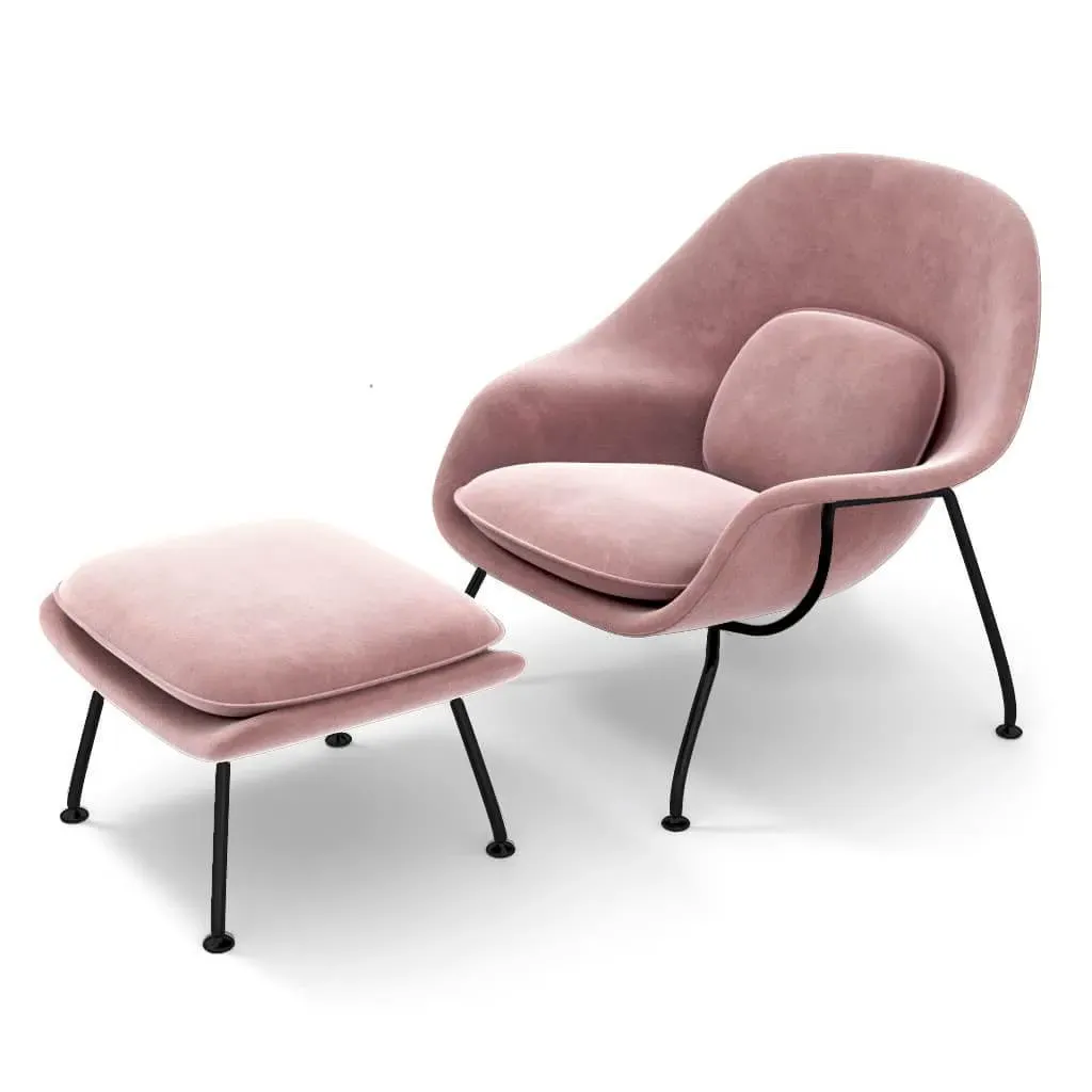 Womb Chair & Ottoman - Dusty Rose Chenille, Black Powder-Coated Steel product