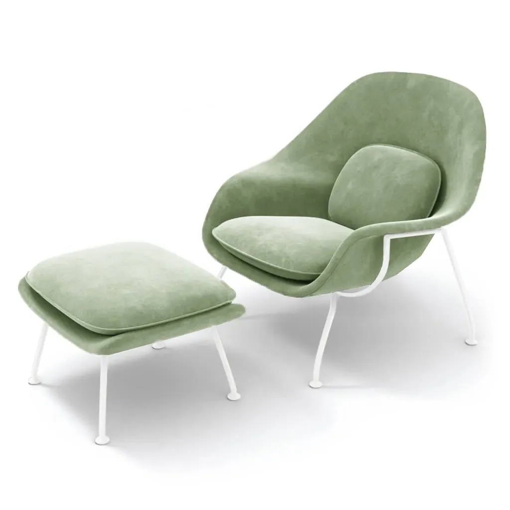Womb Chair & Ottoman - Lime, Velvet, White Powder-Coated Steel product