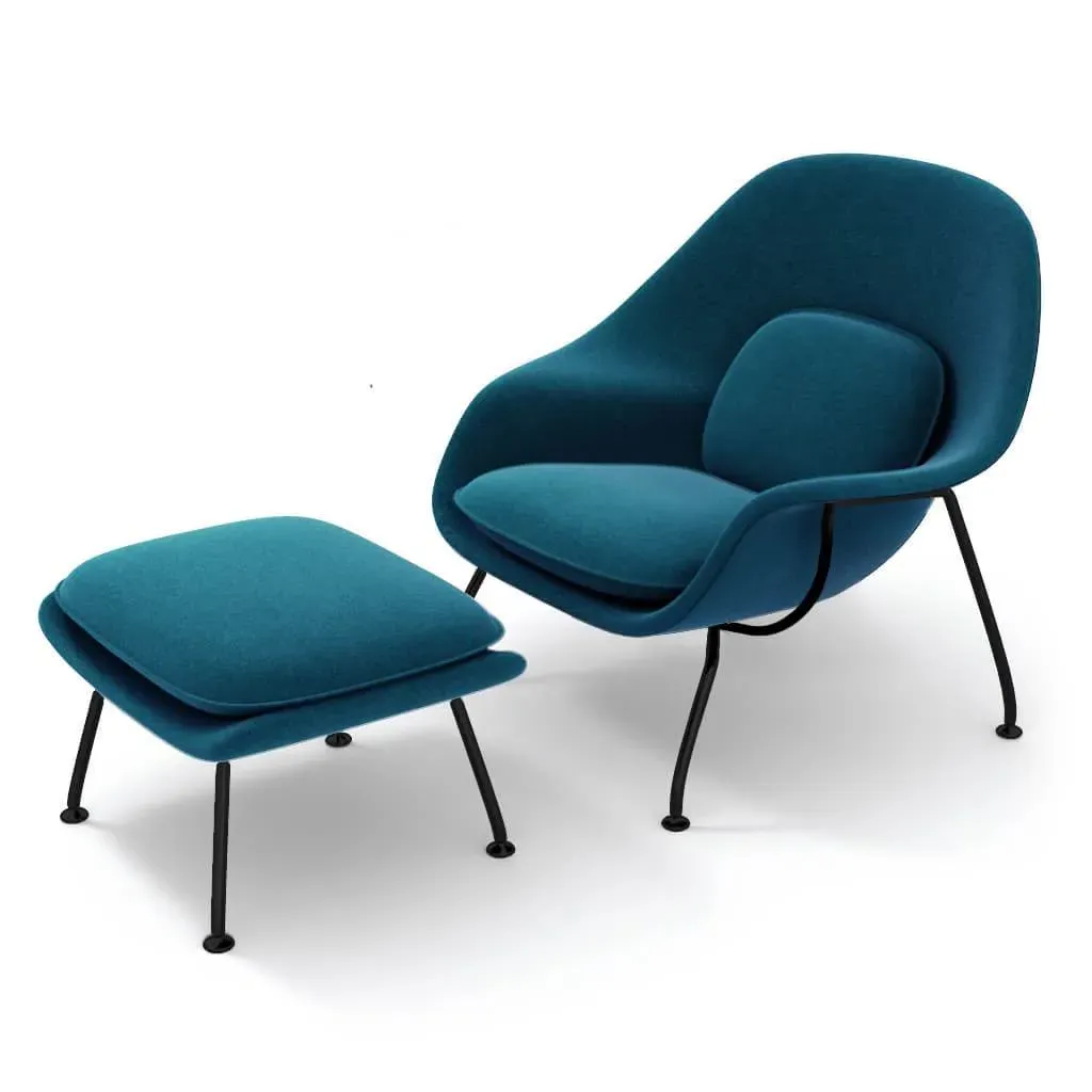 Womb Chair & Ottoman - Ocean, Boucle Wool, Black Steel Legs product