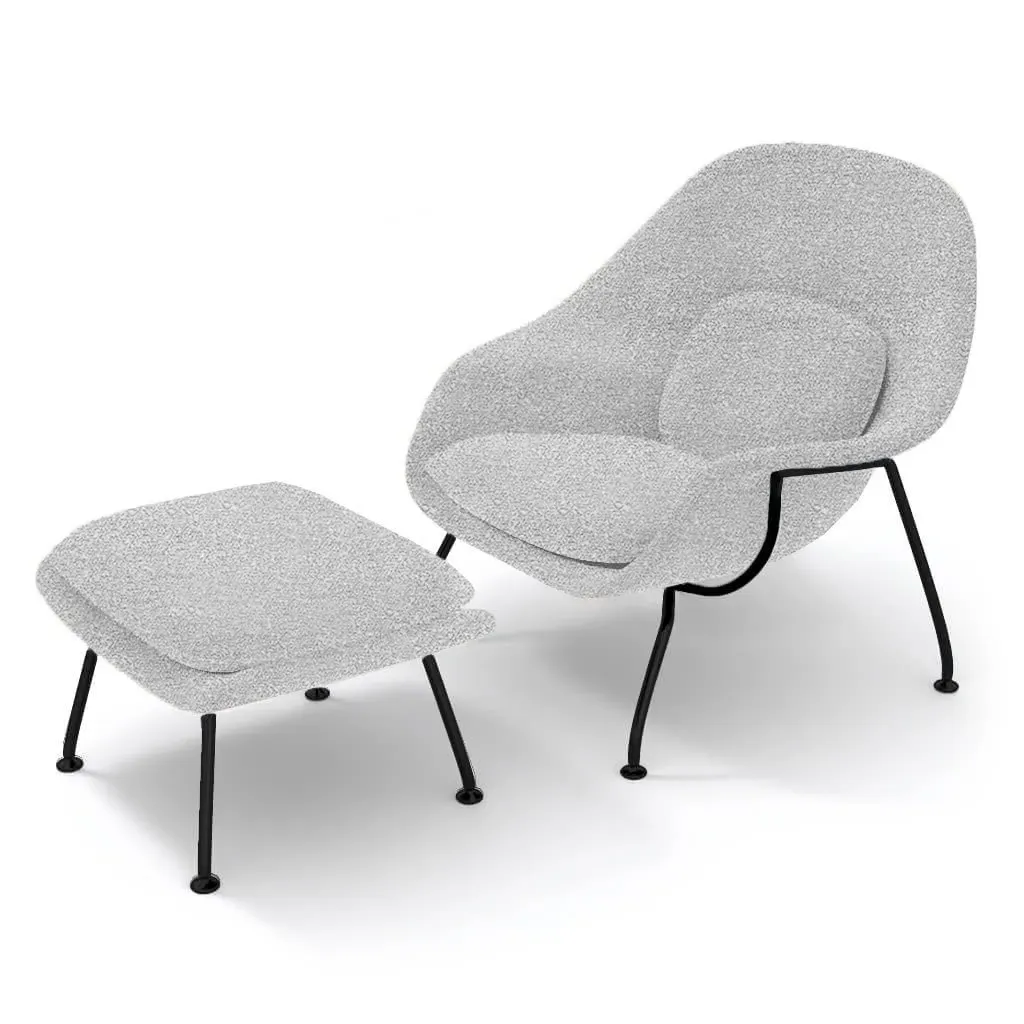 Womb Chair & Ottoman - River Mist, Boucle, Black Powder-Coated Steel product