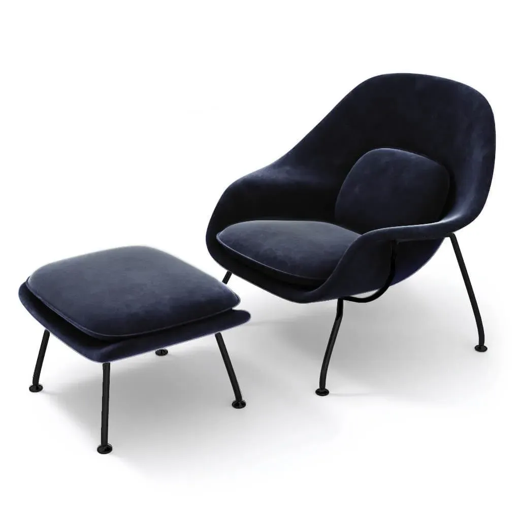 Womb Chair & Ottoman - Royal Blue, Velvet (Black Powder-Coated Legs) product