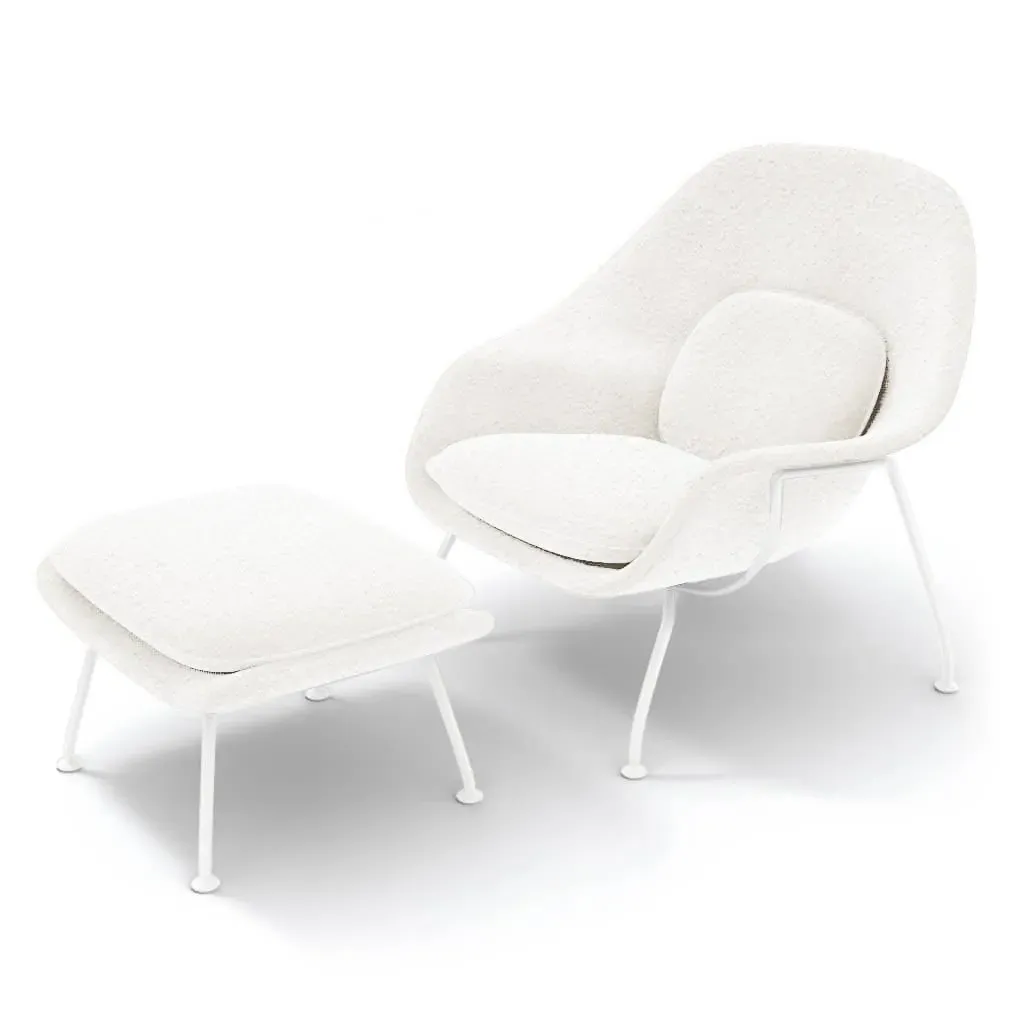 Womb Chair & Ottoman - Snow White, Boucle (White Powder-Coated Legs) product