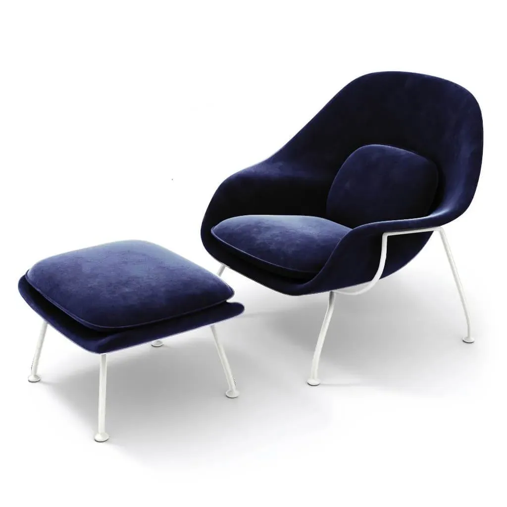 Womb Chair & Ottoman White Powder-Coated Legs - Azure Blue, Chenille product