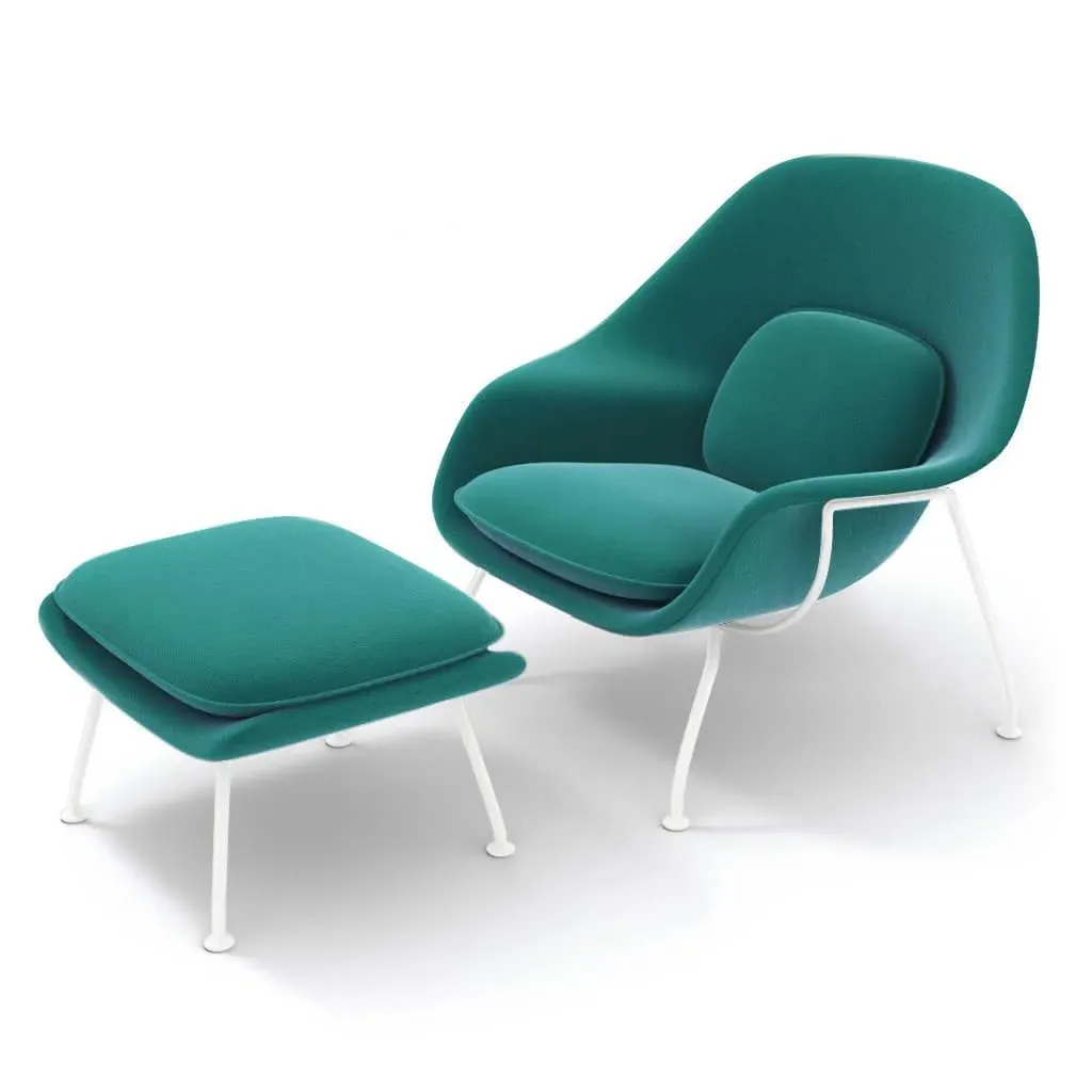 Womb Chair & Ottoman White Steel Legs - Pine Green, Cashmere product