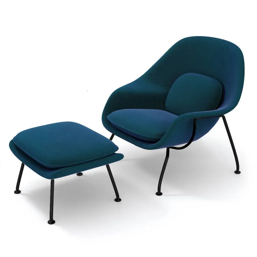 Womb Chair & Ottoman with Black Powder-Coated Steel Legs - Cobalt Blue, Cashmere product