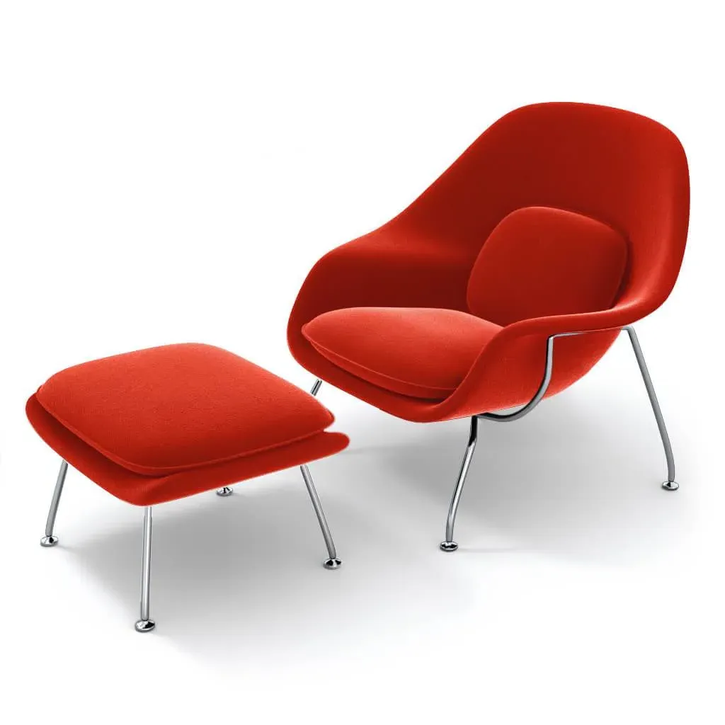 Womb Chair & Ottoman with Chrome Legs - Imperial Red, Cashmere product