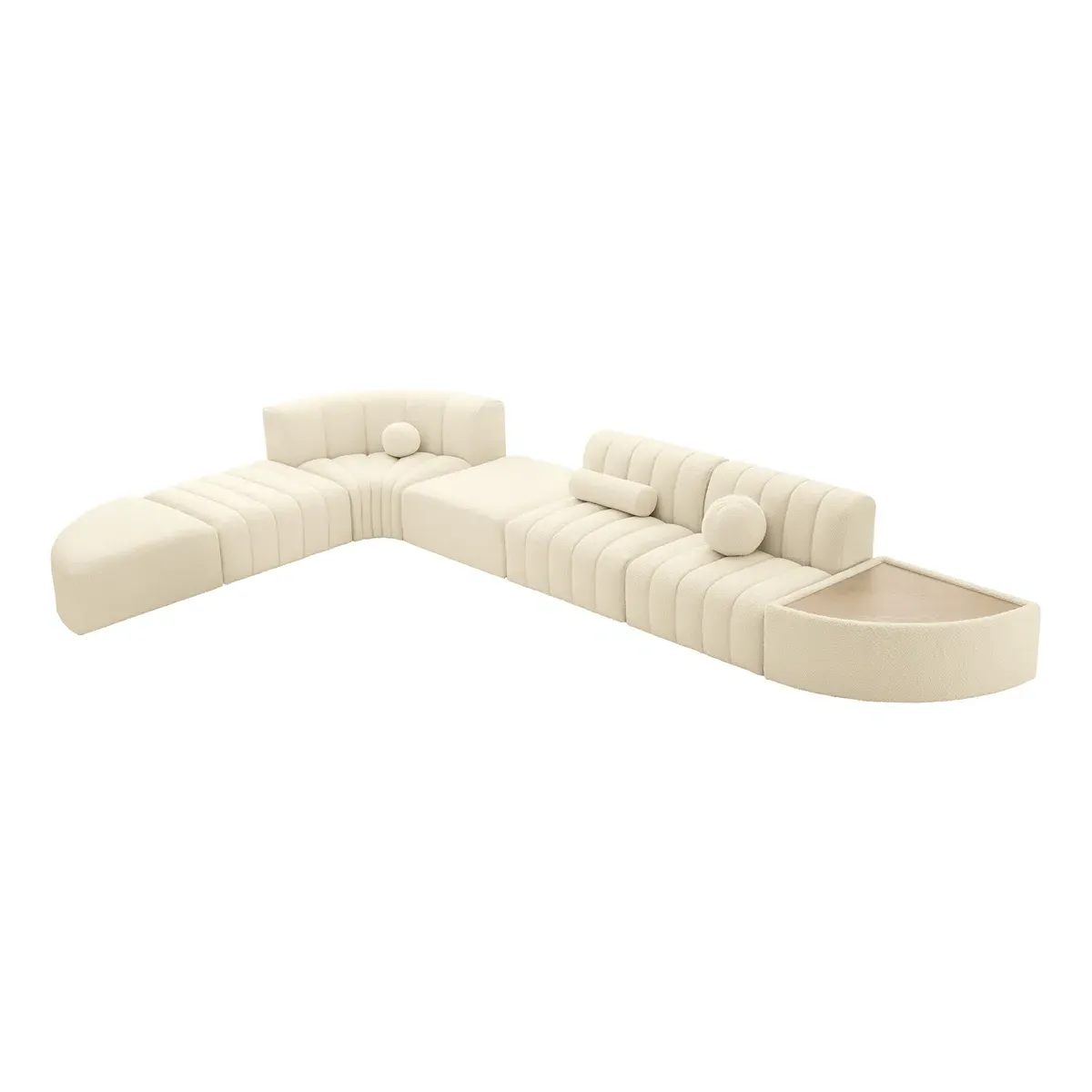 Aurelie Channel Tufted Curved Modular Sectional Sofa - Pearl, Boucle product