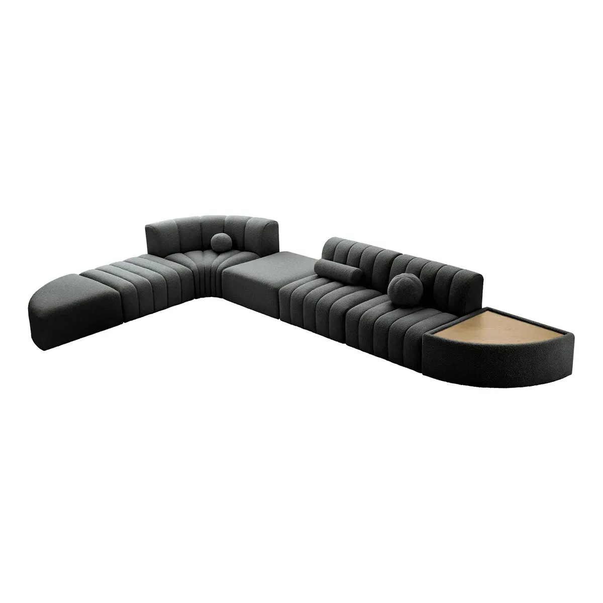 Aurelie Channel Tufted Curved Modular Sectional Sofa - Pebble, Boucle product