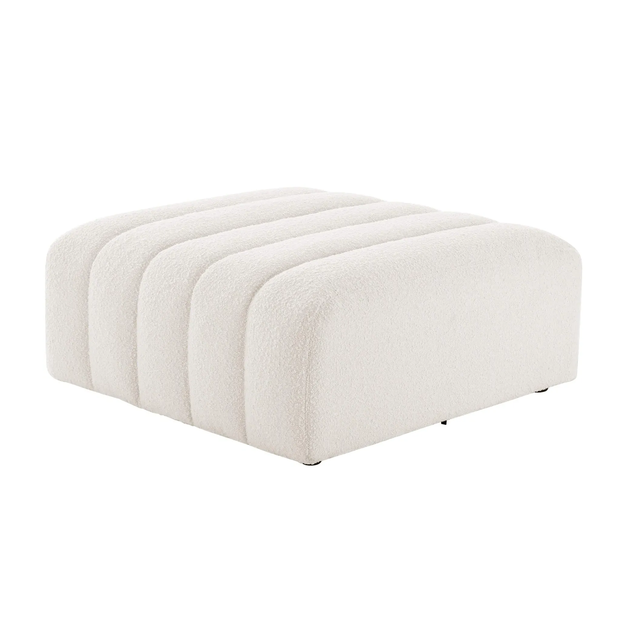 Aurelie Channel Tufted Curved Sectional Sofa with Ottoman - White, Boucle product