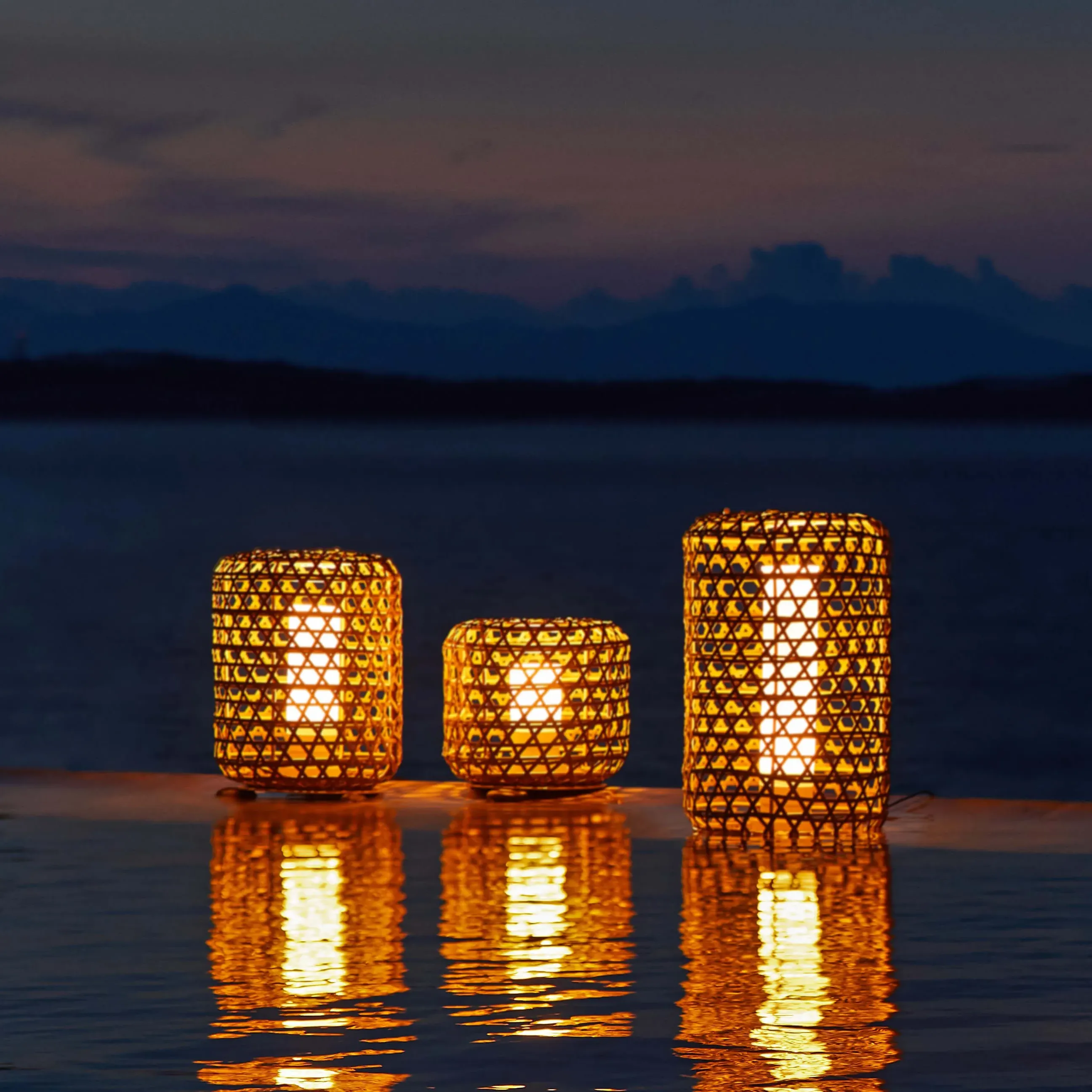 Bentall 3-Piece Outdoor Wicker Lantern Set - White product