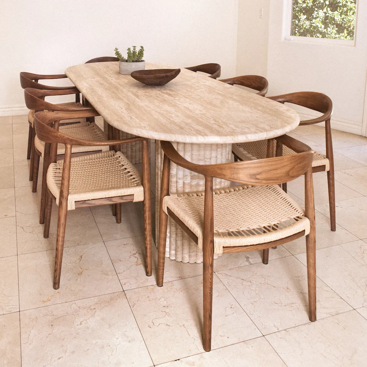 Cava Fluted Oval Dining Table - Beige, Travertine product