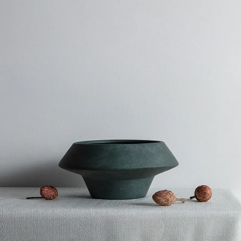 Elm Faded Rustic Wabi Sabi Ceramic Centerpiece Bowl - Midnight Green product