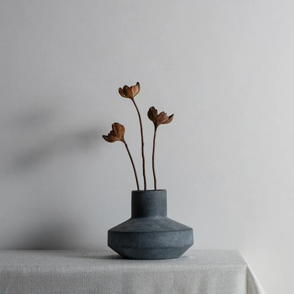 Elm Faded Rustic Wabi Sabi Ceramic Vase - Slate Blue product
