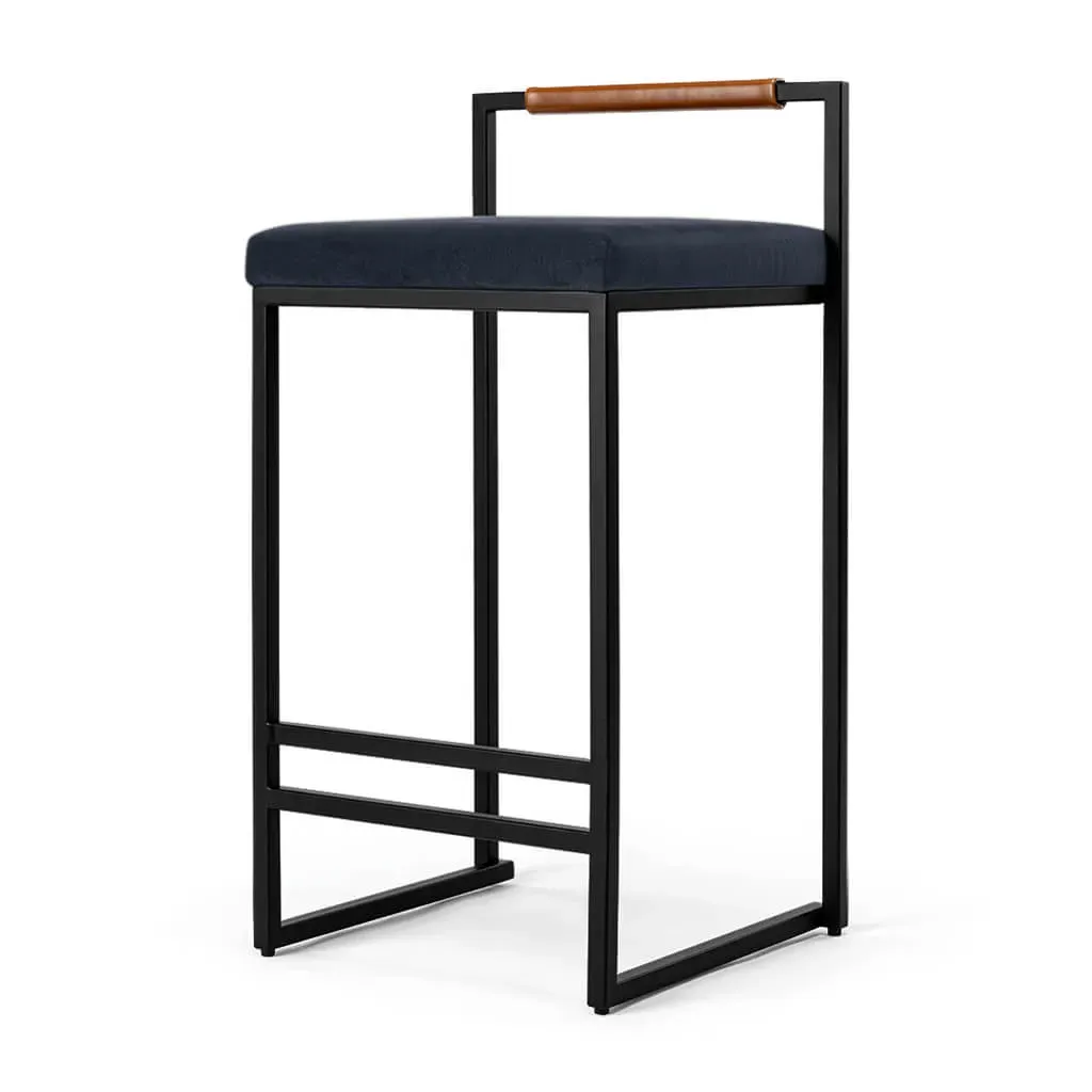 Finley Low Back Counter Stool - Midnight Blue, Velvet product