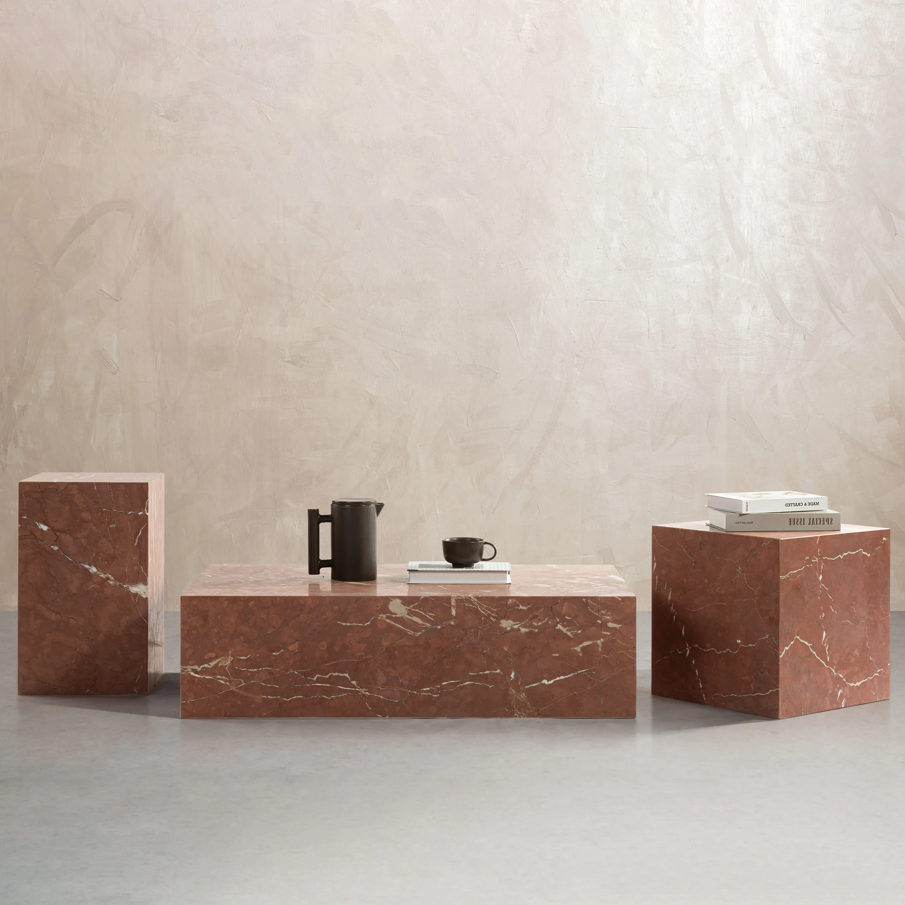 Kaia Marble Plinth Block Large Coffee Table - Coral Red product