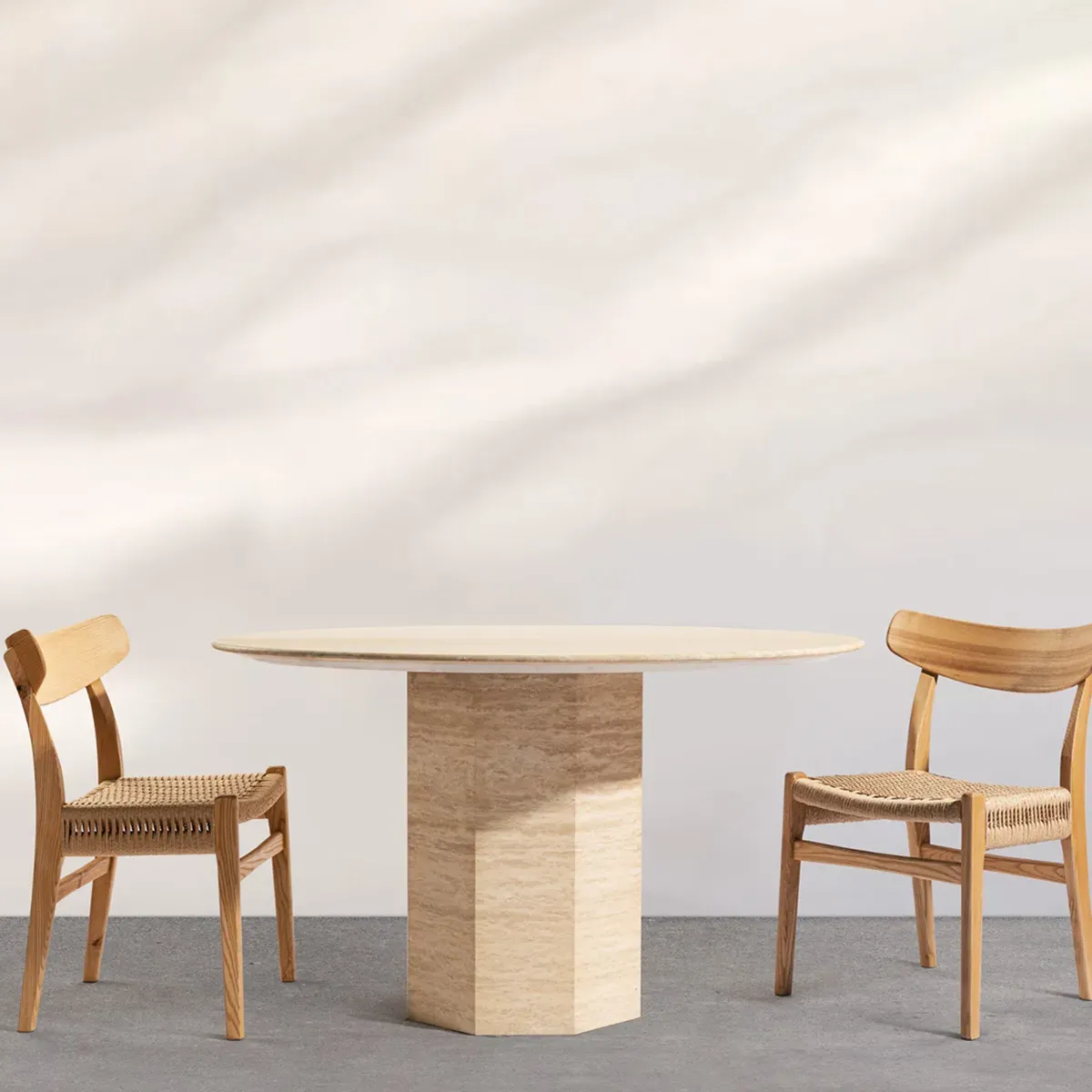 Picco Round Dining Table with Hexagon Base - Beige Travertine product