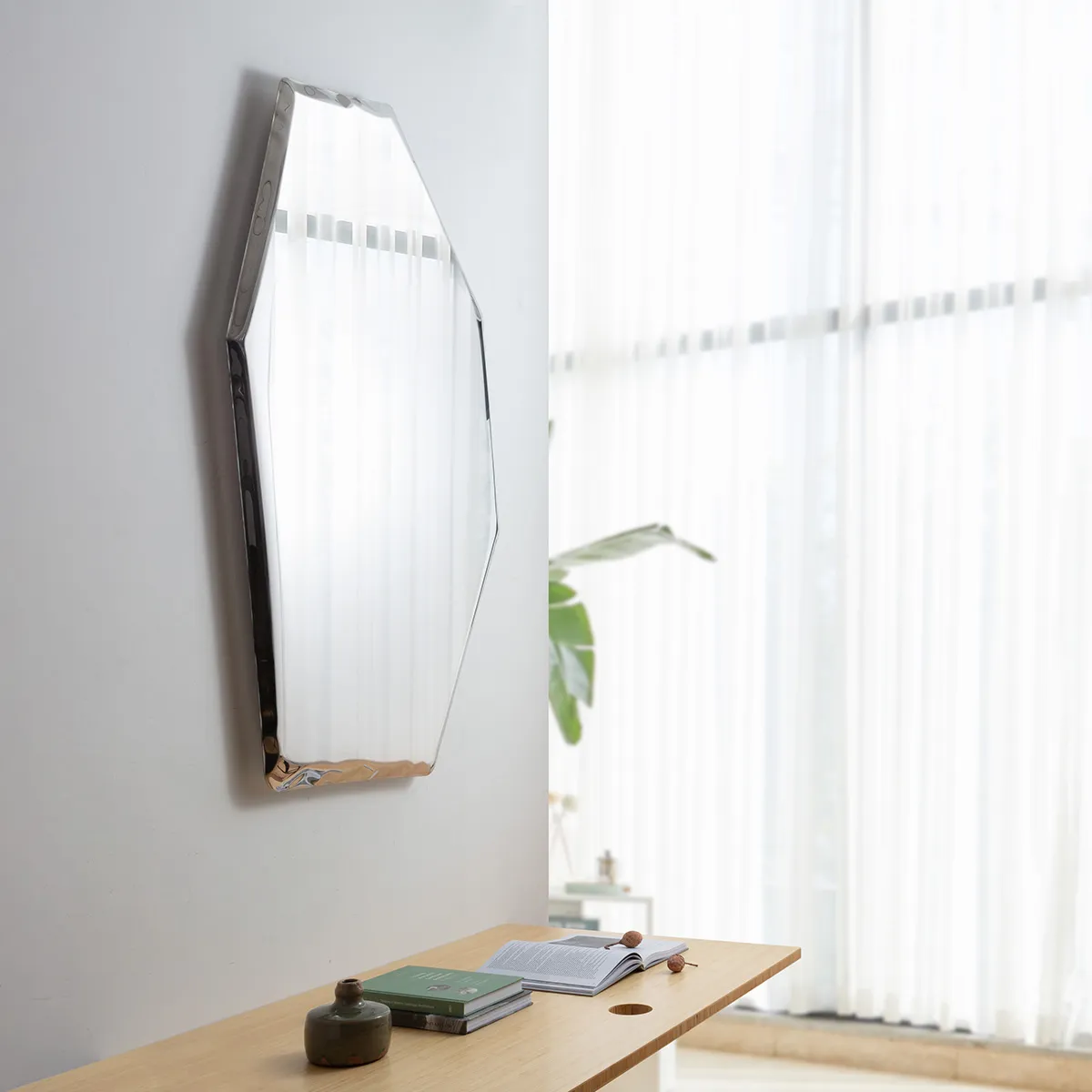Tafla Abstract Geometric Wall Mirror - Polished Chrome, Stainless Steel product