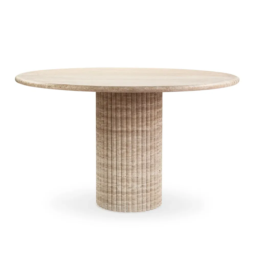 Cava Fluted Round Dining Table - Beige, Travertine product