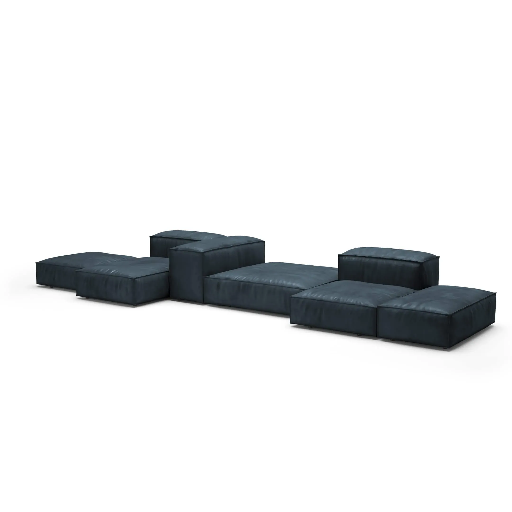 Extrasoft Low Profile Modular Block Sofa Combination 002 - Twilight Blue, Aniline Leather product