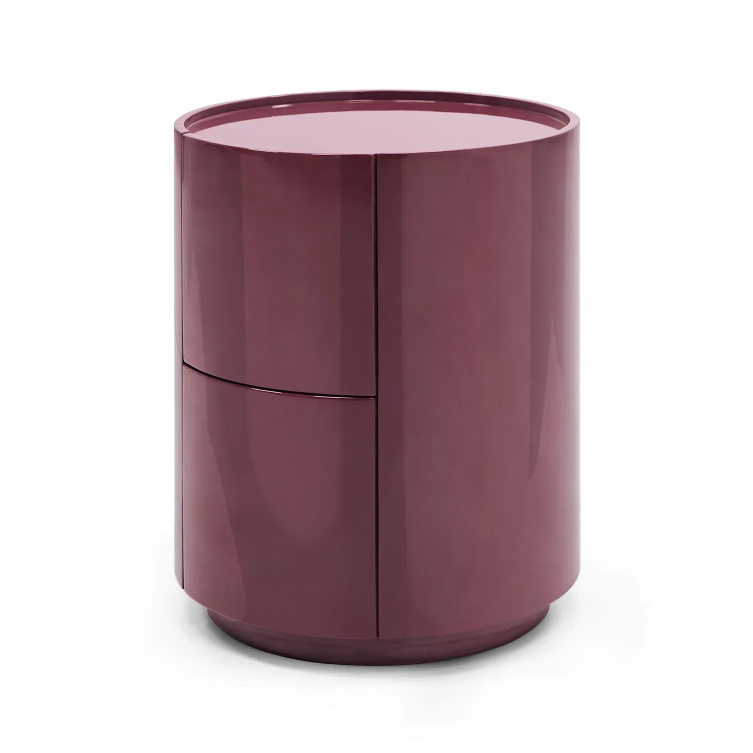 Juniper Italian Round Nightstand with 2 Drawers - Red Mahogany, High Gloss product