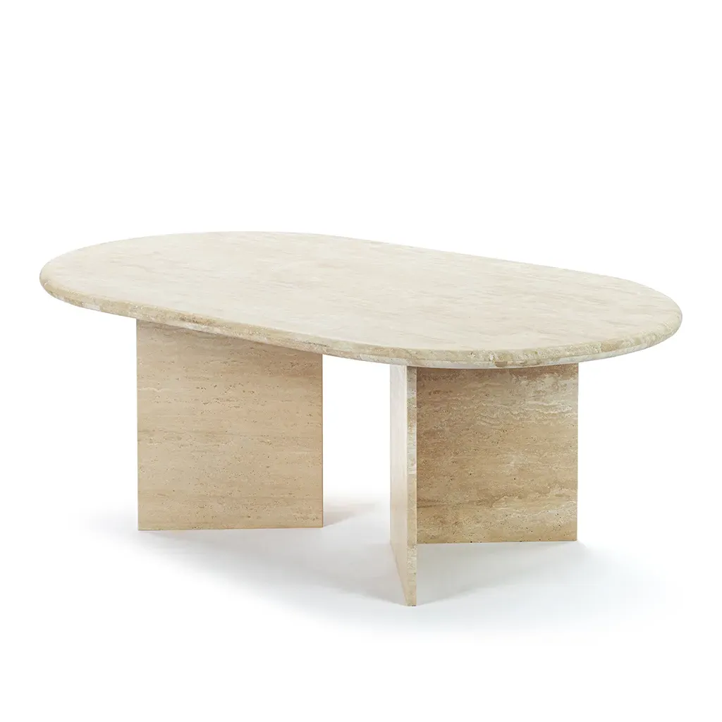 Laurent Oval Coffee Table with Angled Base - White Travertine product