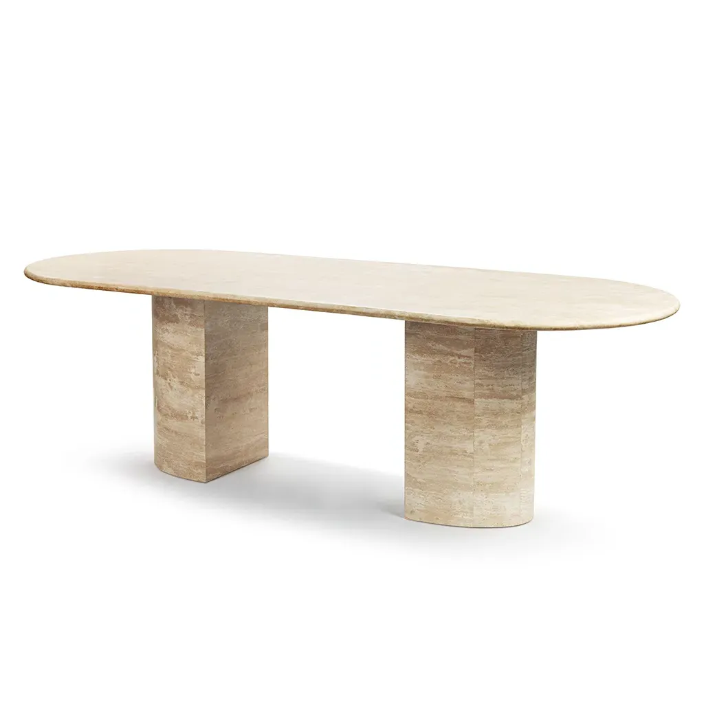Milan Oval Dining Table with Half Cylinder Legs - White Travertine product