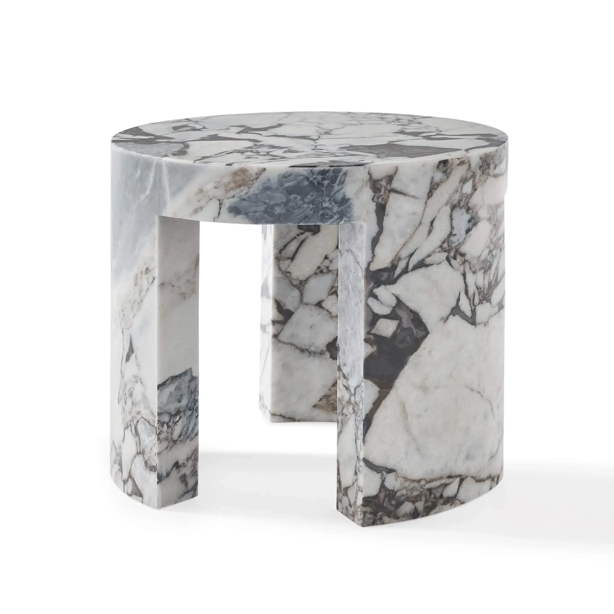 Milan Round Side Table with Curved Block Legs - Galaxy Blue, Marble product