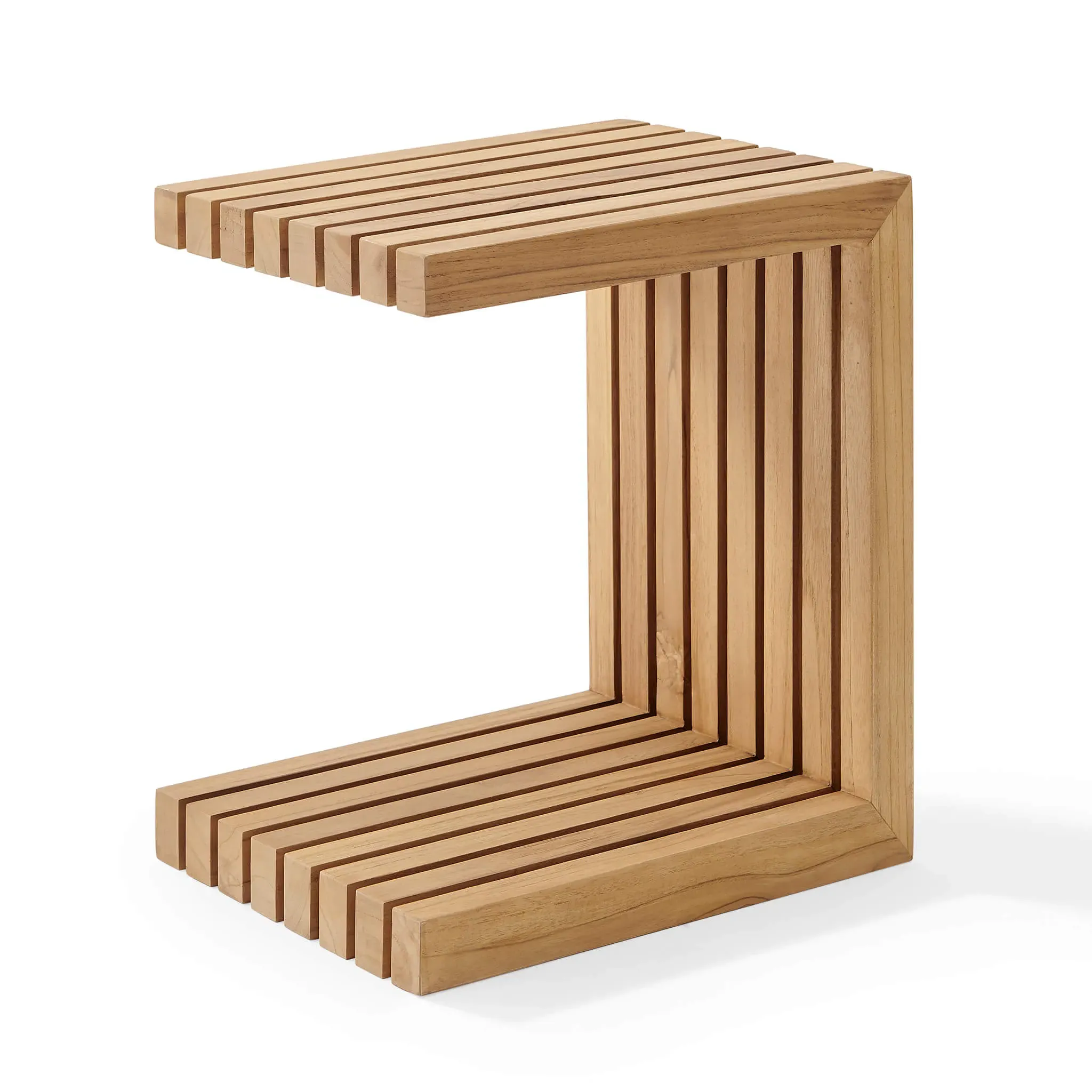 Powell Outdoor Square C Side Table - Teak, Slatted Wood product