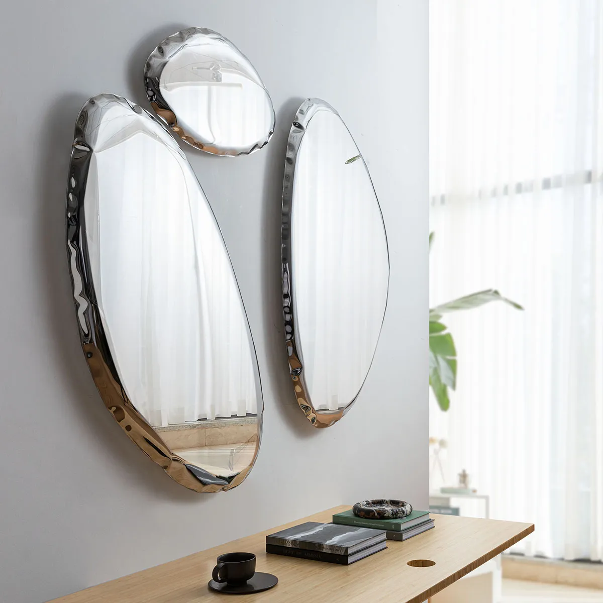 Tafla Small Elliptic Drop Wall Mirror - Polished Stainless Steel product