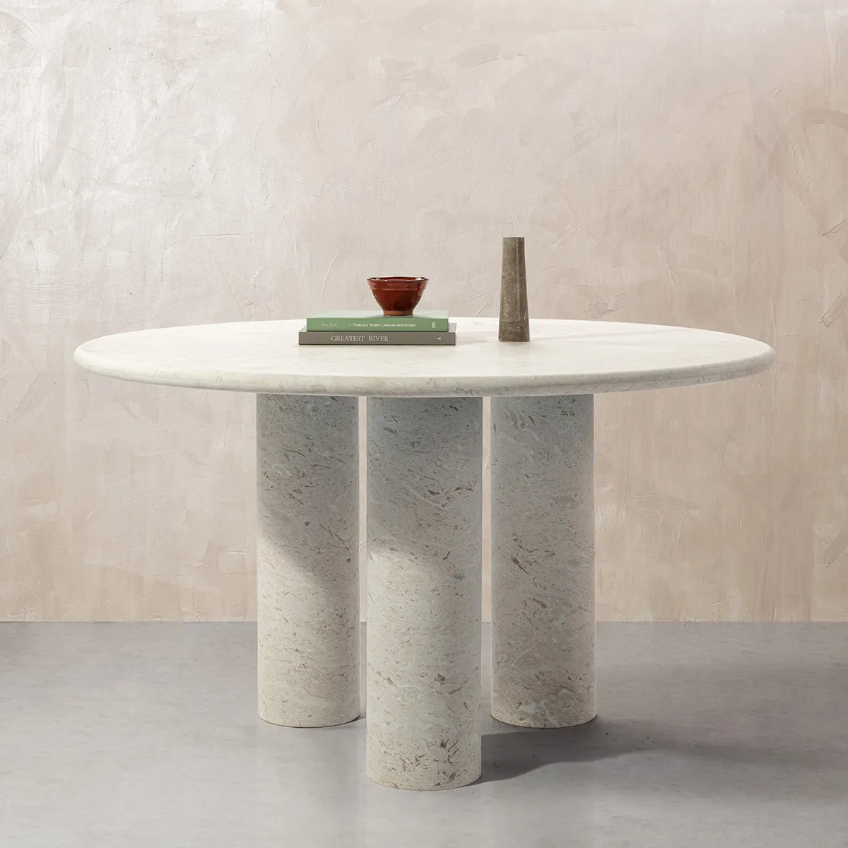 Terzo Round Dining Table with Tri Cylinder Base - Moon Light, Marble product