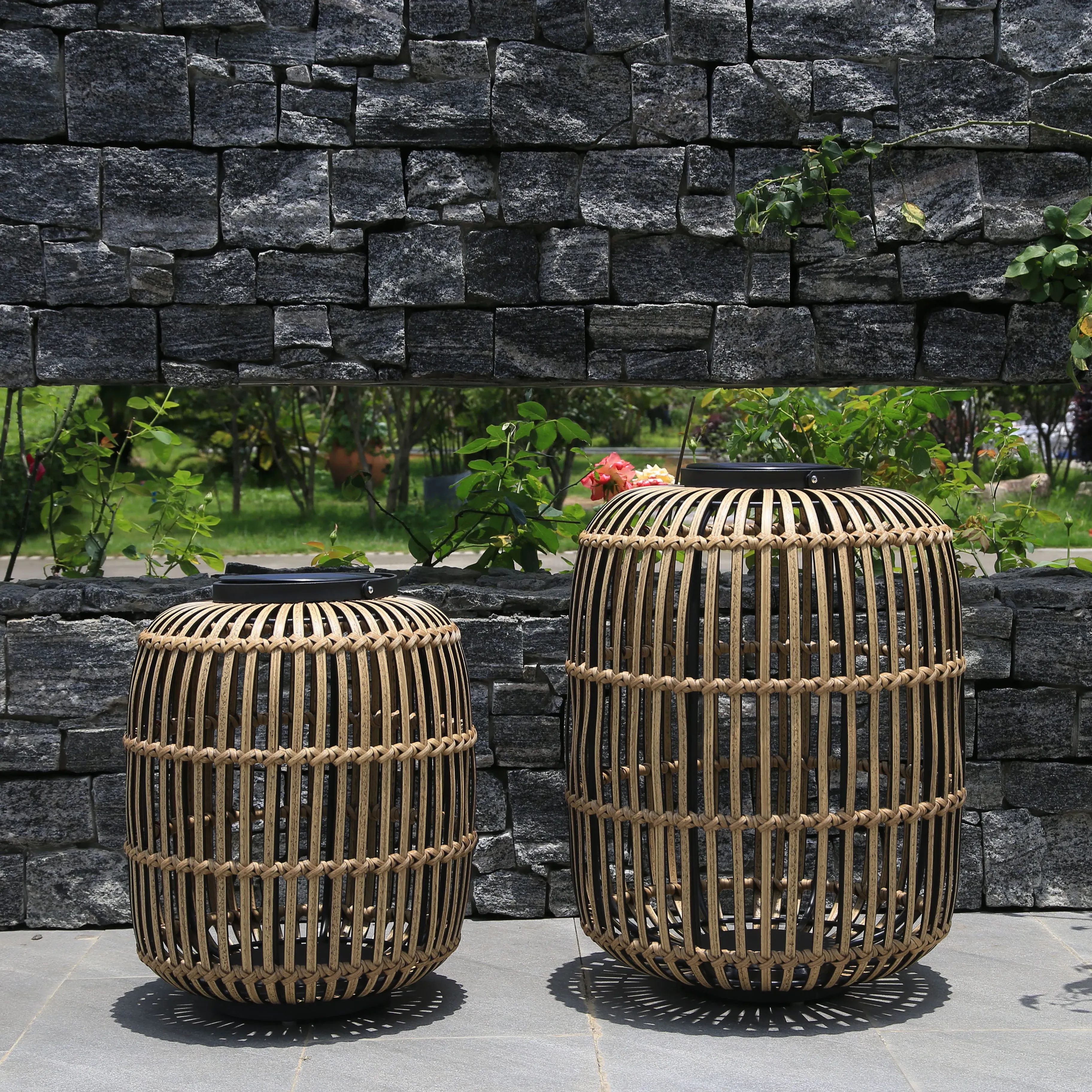 Valdez 2-Piece Outdoor Solar Wicker Lanterns product