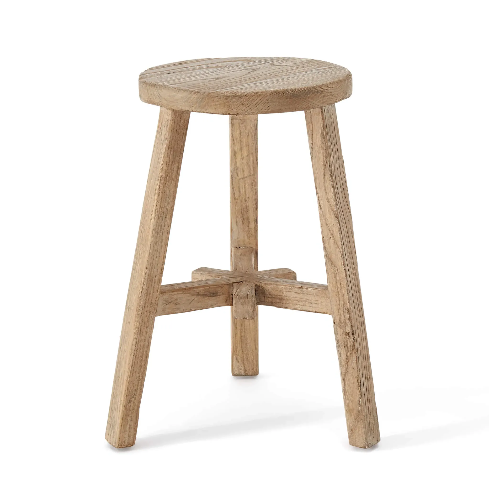 Wabi-Sabi Round Dining Stool - Natural Almond, Reclaimed Wood product