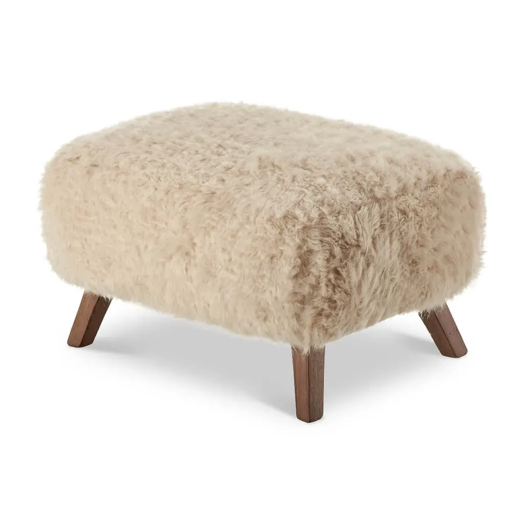Yeti Long-Haired Sheepskin Ottoman - Natural Beige product