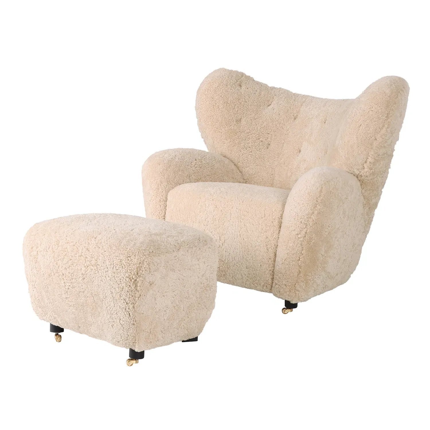 The Tired Man Lounge Chair & Footstool - Almond Beige, Sheepskin product