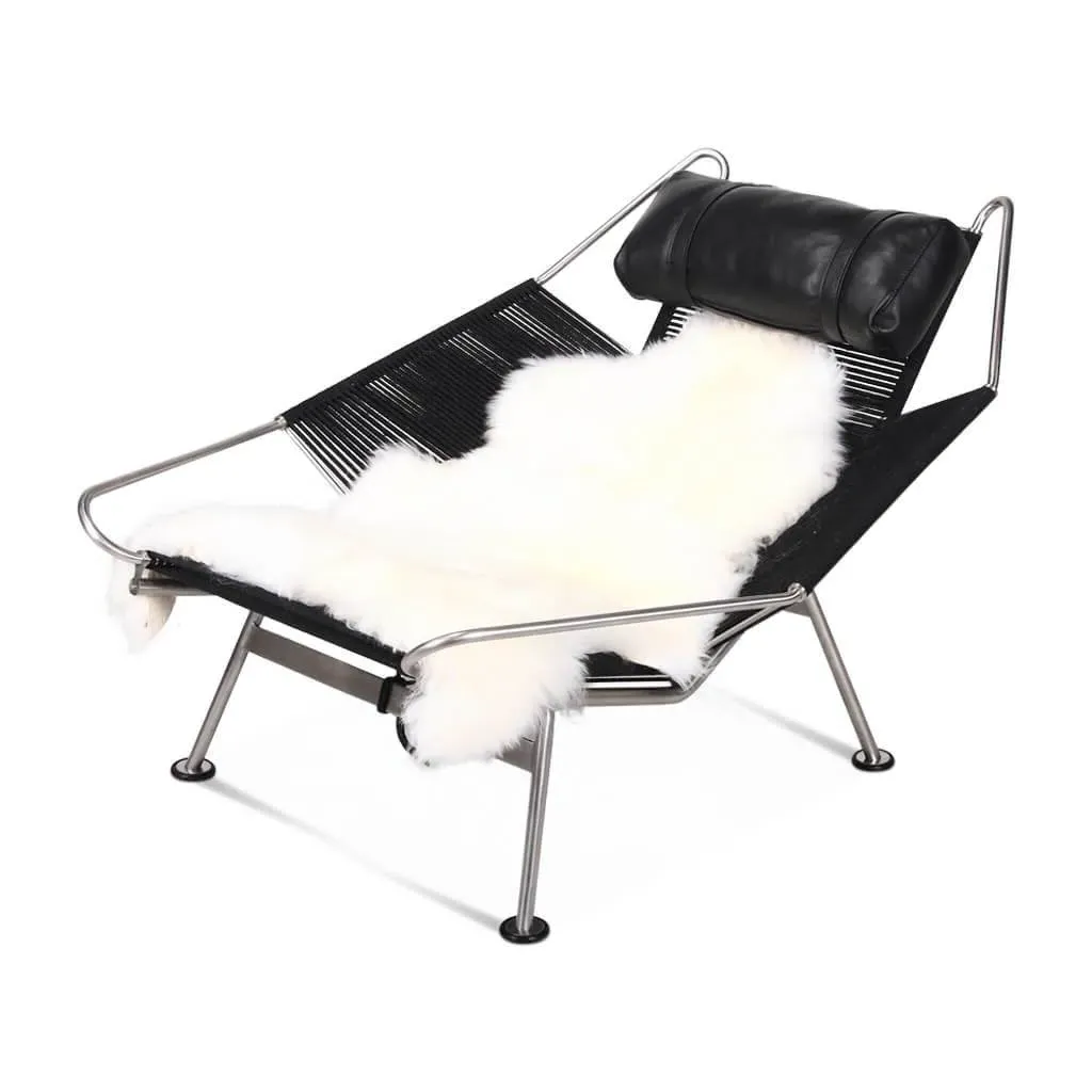 Flag Halyard Lounge Chair - Black Aniline Leather, Black Cord product