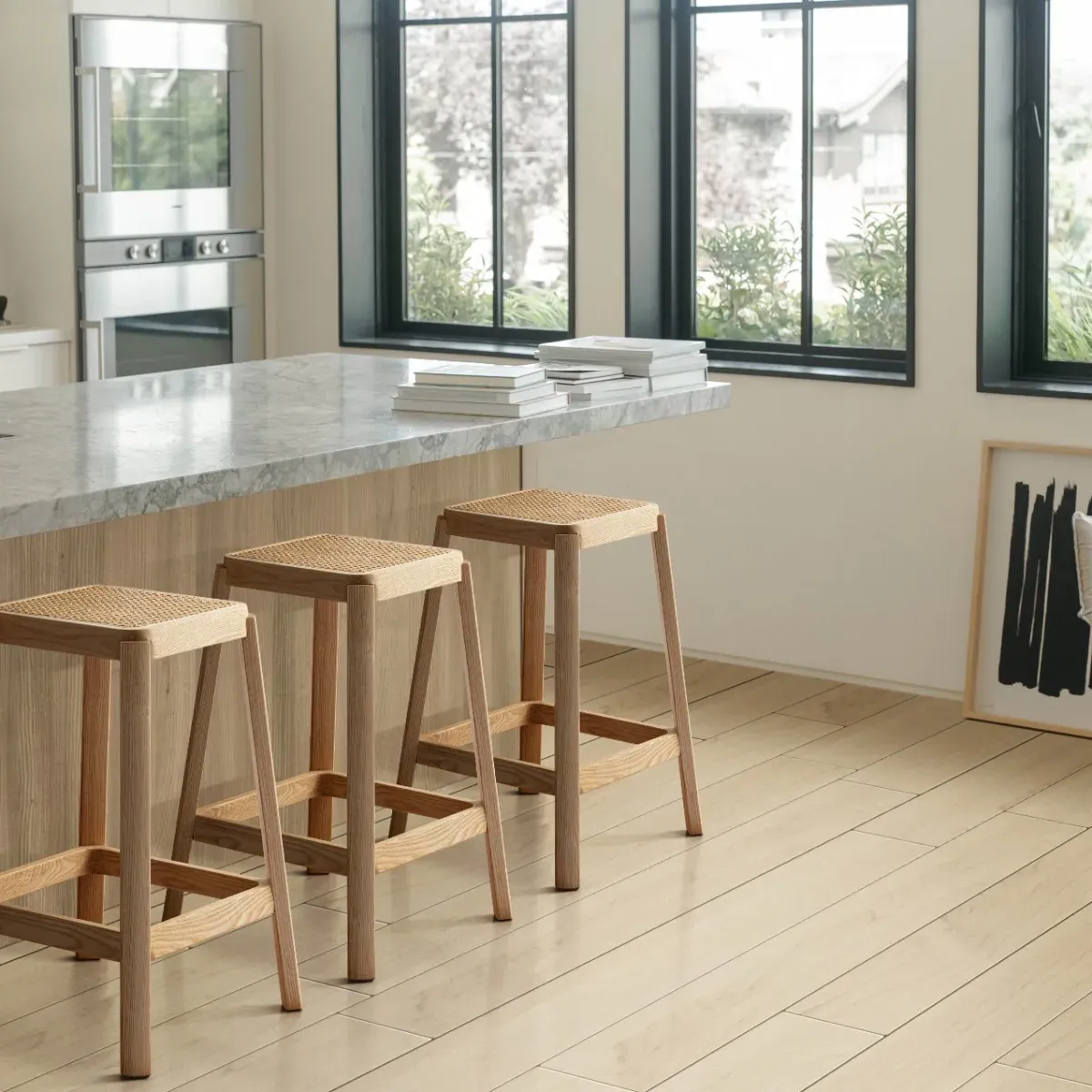 Pierre Jeanneret Set of Two Counter Stools - Natural Ash, Rattan product