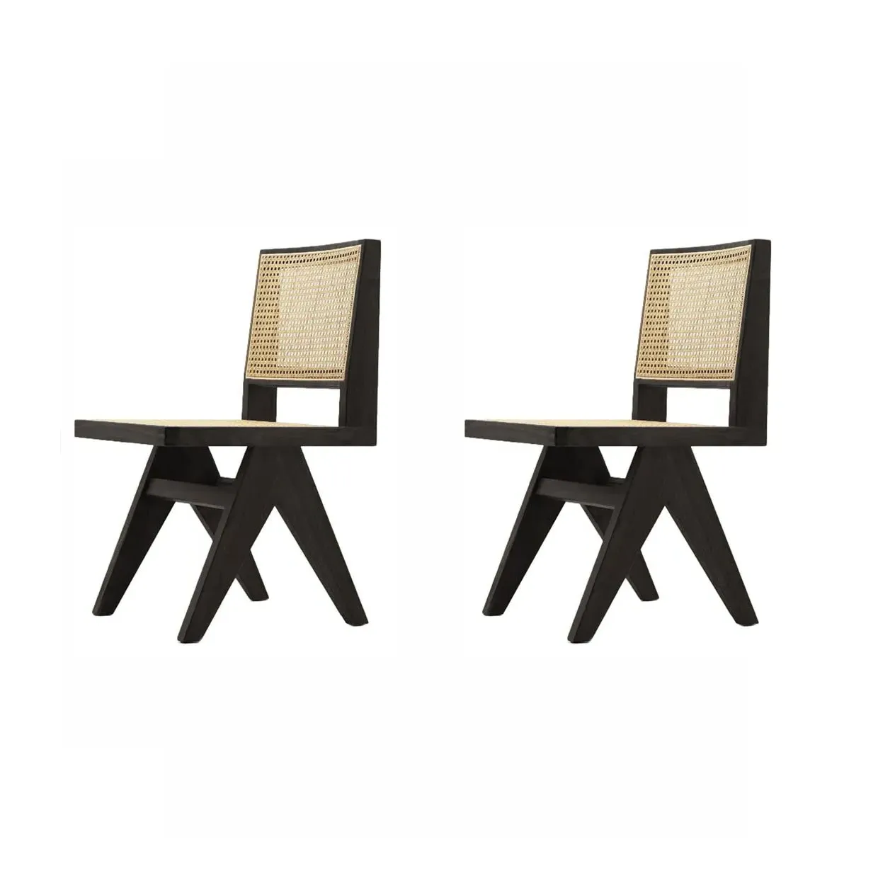 Pierre Jeanneret Dining Chair Set of Two - Black, Solid Wood product