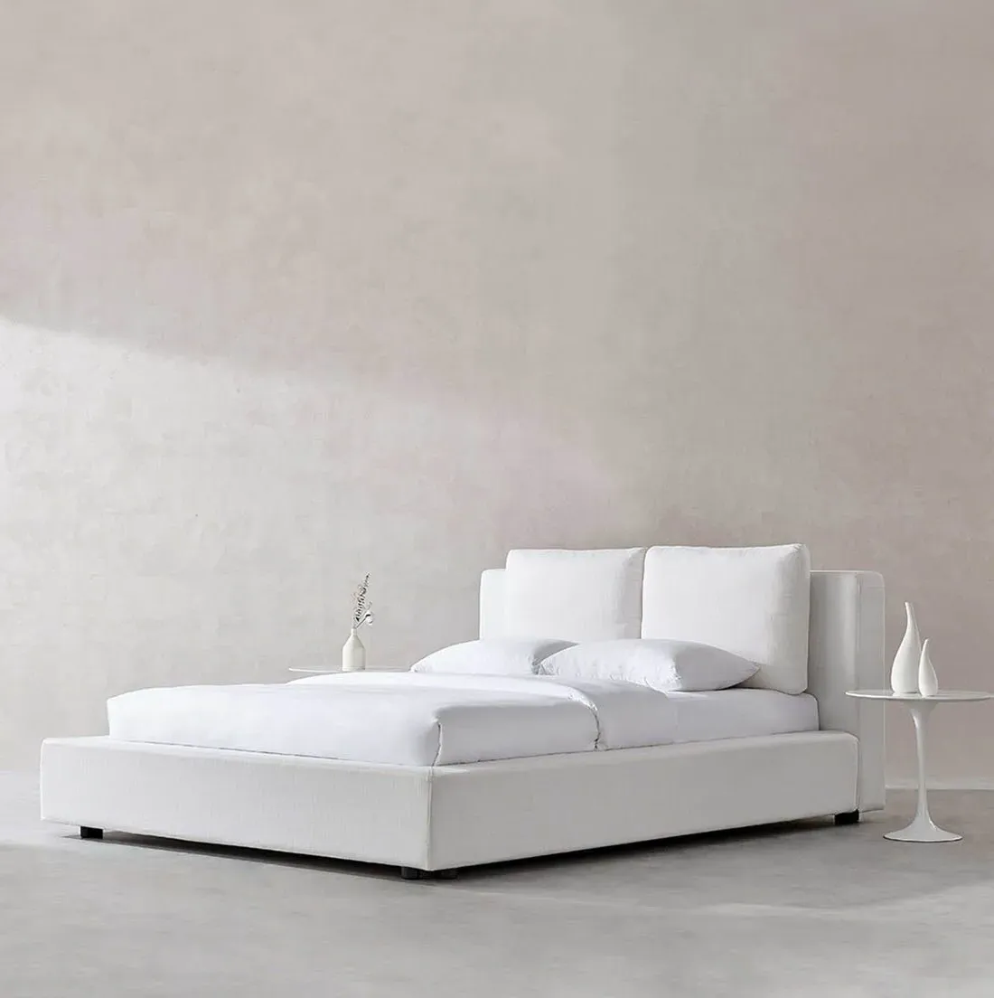 EM Sky Queen Size Bed Frame - White, Textured Linen Weave product