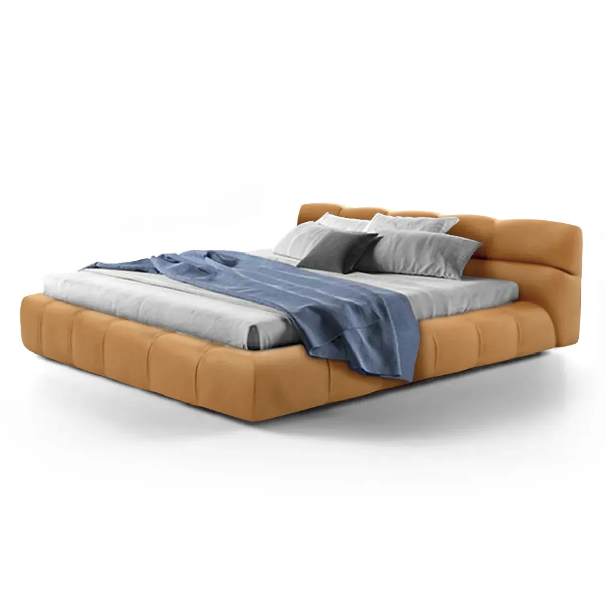Tufted Queen Size Bed Frame - Beige, Aniline Leather product