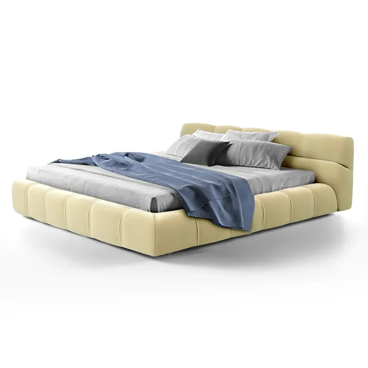 Tufted Queen Size Bed Frame - Ecru Beige, Velvet product