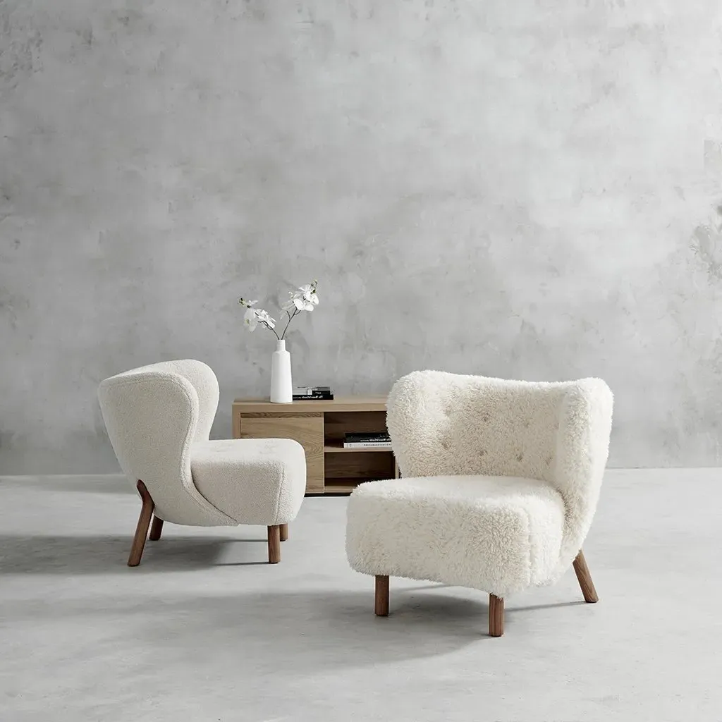 Little Sherpa Lounge Chair - Sheepskin Long Hair, Solid Oak product