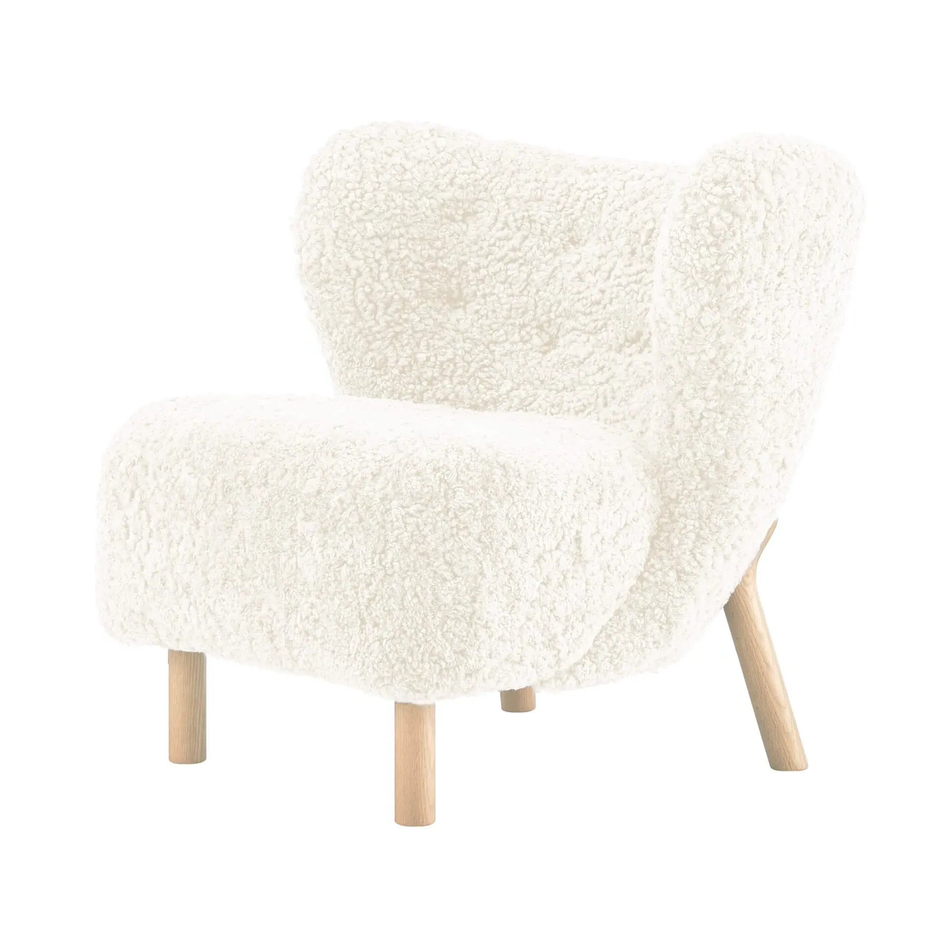 Little Sherpa Lounge Chair - White, Sheepskin, Solid Oak product