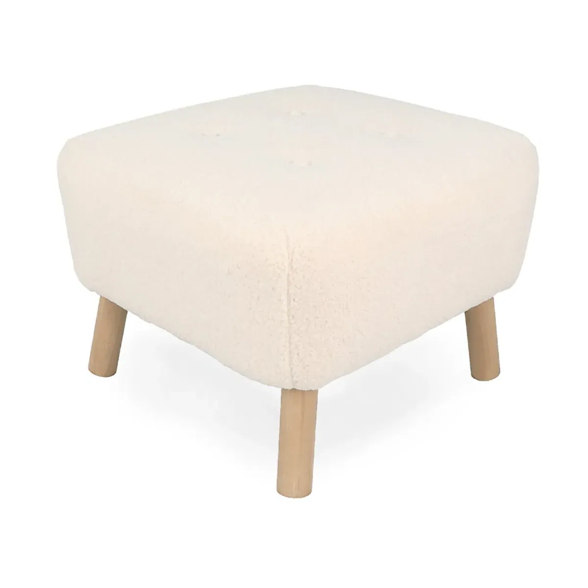 Little Sherpa Ottoman - Sheepskin Short Hair, Solid Oak product